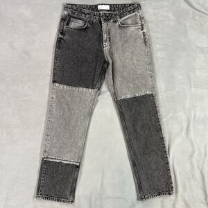 BERSHKA Men’s Patchwork Jeans Size 32X30 Black Gray Denim